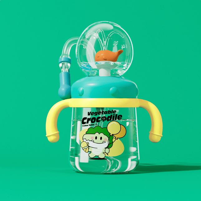 Children's Whale Cartoon Diving Fountain Water Bottle - Tritan Leakproof Sippy Cup (Various Sizes & Colors) - HEARTLESS Habits