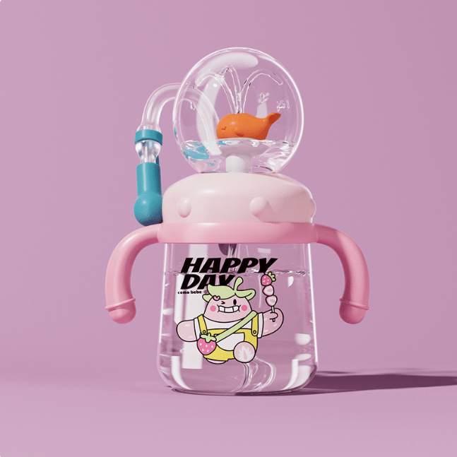Children's Whale Cartoon Diving Fountain Water Bottle - Tritan Leakproof Sippy Cup (Various Sizes & Colors) - HEARTLESS Habits
