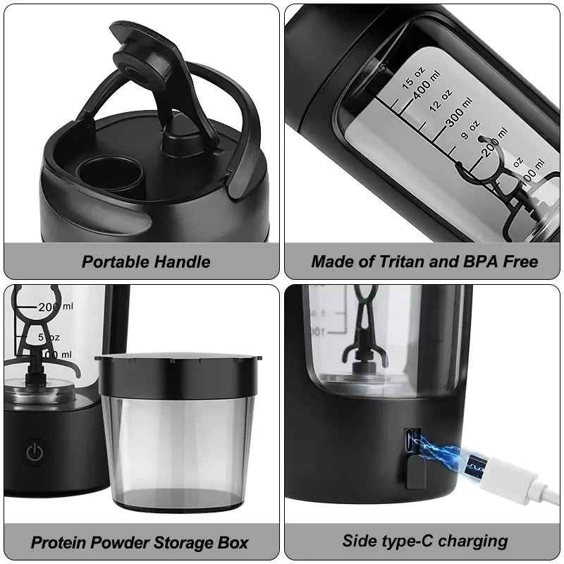 Electric Portable Whey Protein Shaker Bottle - HEARTLESS Habits