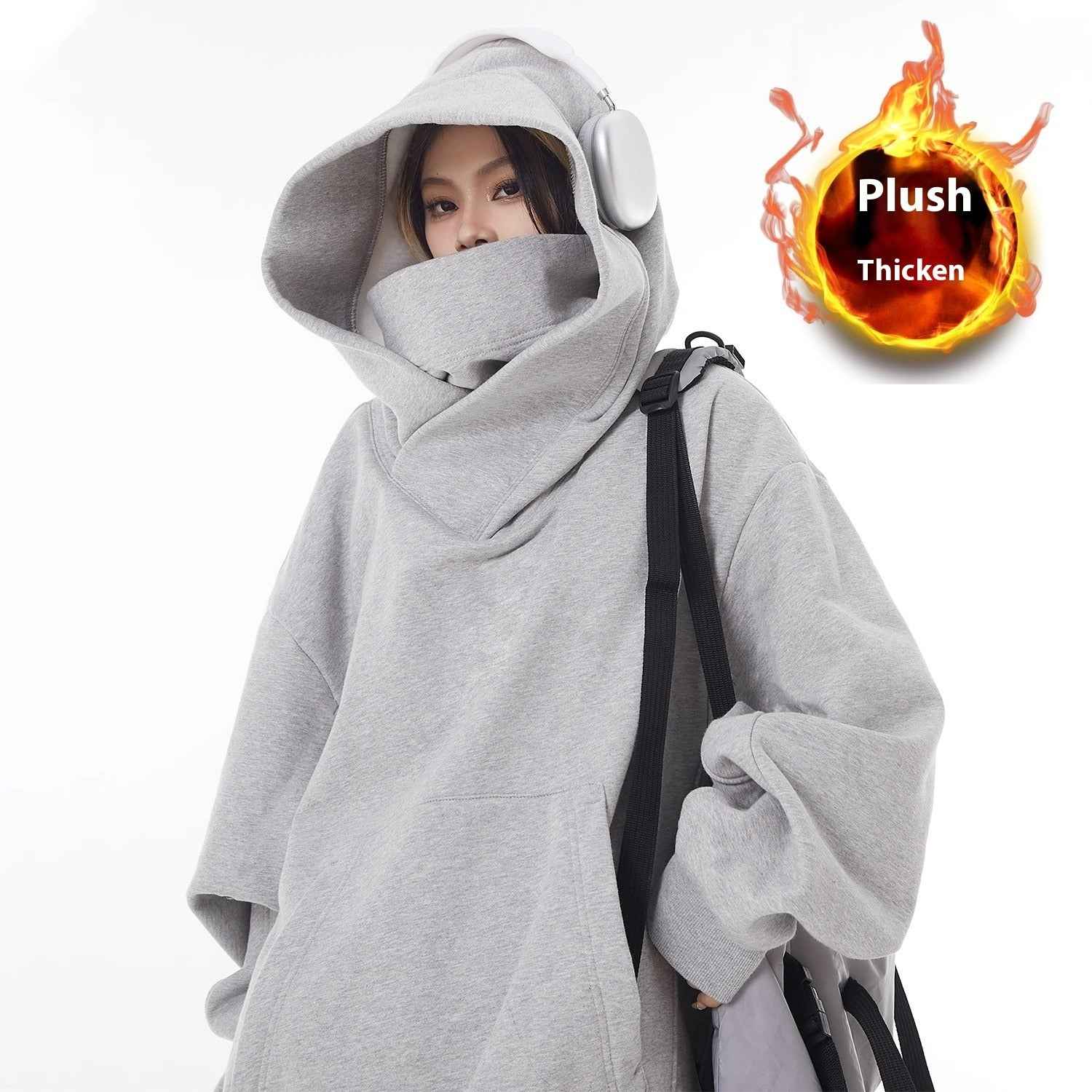 Loose High Collar Fleece Lined Hoodie - HEARTLESS Habits