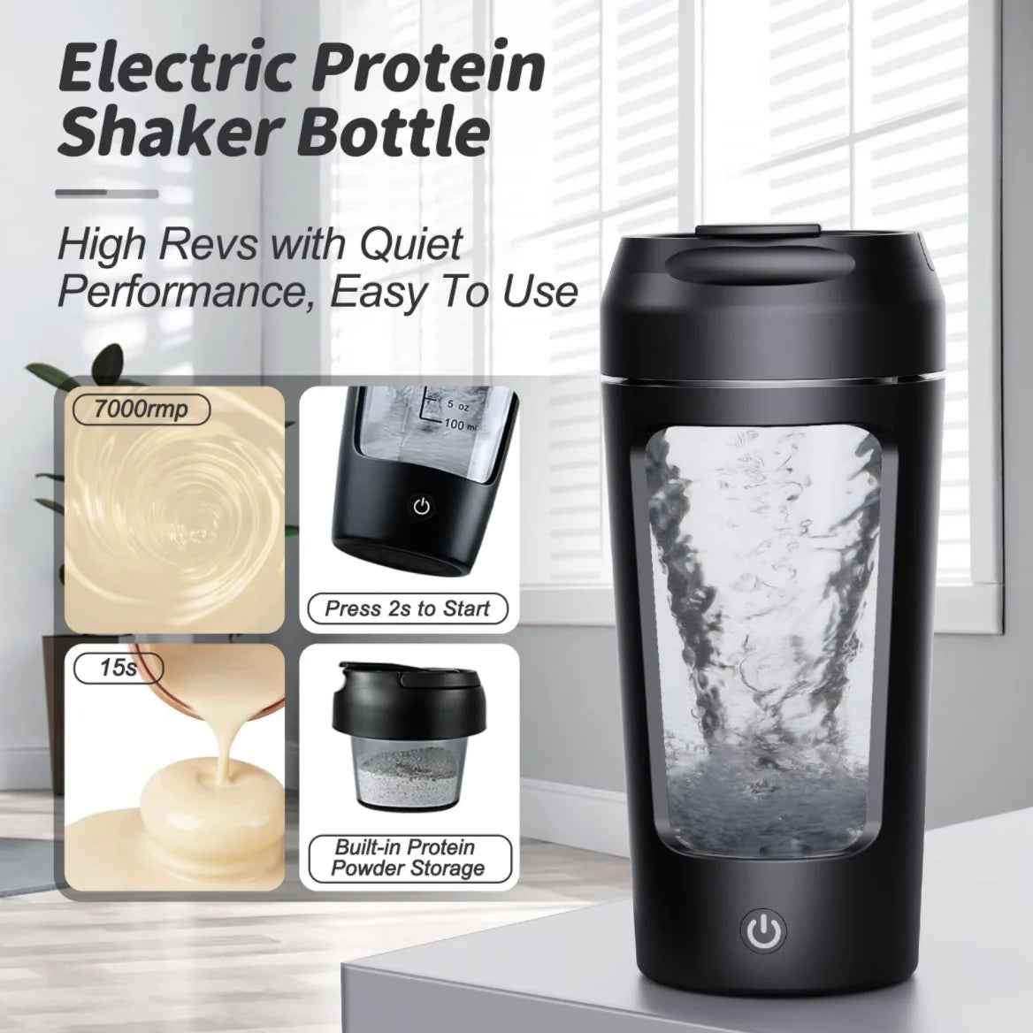 Electric Portable Whey Protein Shaker Bottle - HEARTLESS Habits